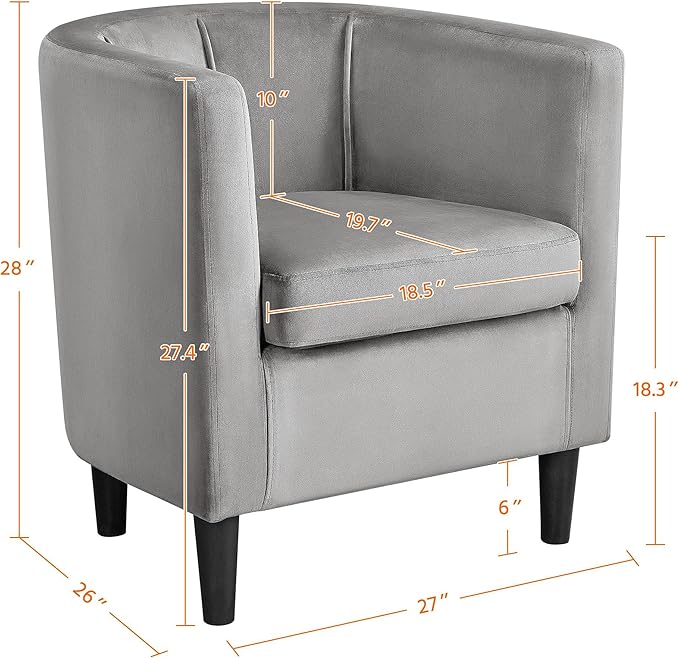 Yaheetech Accent Chair, Modern Velvet Armchairs with Big Ample Seat, Cozy Upholstered Barrel Sofa Chair for Living Room Bedroom Waiting Room, Set of 2, Gray