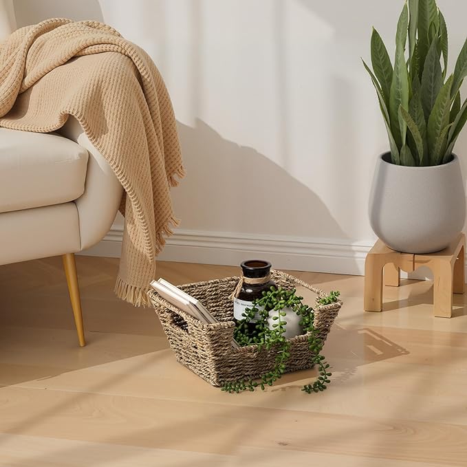 StorageWorks Small Pantry Baskets for Patato and Onion Storage, Wicker Baskets for Organizing with Built-in Handles, Seagrass Pantry Organizers and Storage for Kitchen Shelves, Countertop, 2 Pack