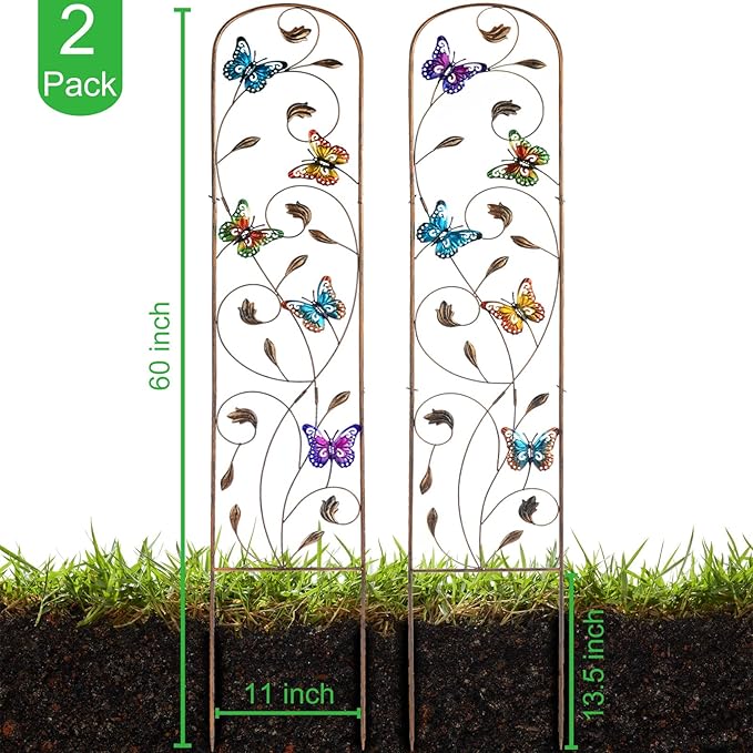 SUNNYPARK Set of 2 Butterfly Metal Garden Trellis for Climbing Plants, Decorative Vegetables Flowers Vine Trellis for Outdoor Patio 60'' H x 11'' W
