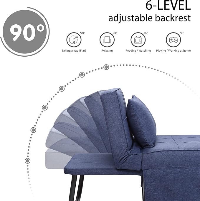BIGSYY Sofa Bed, 4 in 1 Multi-Function Folding Ottoman Breathable Linen Couch Bed with Adjustable Backrest Modern Convertible Chair for Living Room Apartment Office, Blue