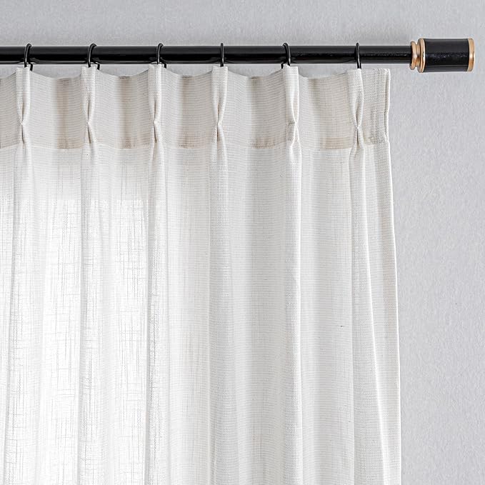 MYSKY HOME Extra Long Curtains for Living Room, 102 Inch Length Semi Sheer Curtains Soft Cotton Fabric Boho Window Drapes Light Filtering Backdrop Panels Pinch Pleated, 40 x 102 in, Natural, 2 Pieces