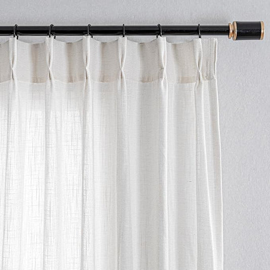 MYSKY HOME Extra Long Curtains for Living Room, 102 Inch Length Semi Sheer Curtains Soft Cotton Fabric Boho Window Drapes Light Filtering Backdrop Panels Pinch Pleated, 40 x 102 in, Natural, 2 Pieces
