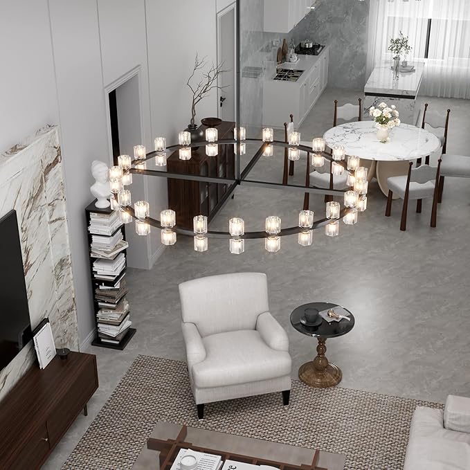 D48'' Large Black Wagon Wheel Chandeliers Black Round Chandelier Glass Chandeliers for Dining Room,Living Room Vintage Chandelier