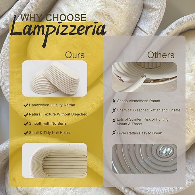 Round & Oval Rattan Banneton Basket Gift Kit with Accessories - Sourdough Bread Proofing Supplies (9" & 10", Liners, Scrapers, Lame) Natural for Home Bakers
