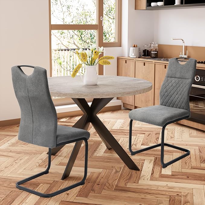 Dining Chairs Set of 2, Modern Kitchen Dining Room Armless Upholstered Side Chairs Cushion Seat and Sturdy Metal Leg (2 Grey)