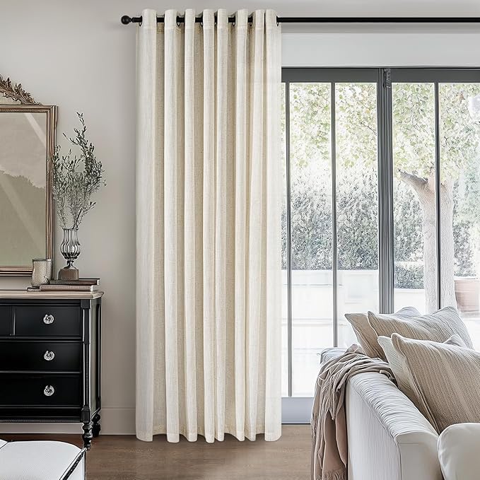Linen Sheer Curtains 96 Inches Long for Living Room 2 Panel Set Cream Ivory Light Filtering Pleat Drapes with Grommet Natural Boho Farmhouse 96 Inch Curtain Drapes for Bedroom Window 52"x96"