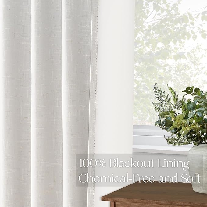Topfinel 102 Inches Long Custom Blackout Linen Curtains, Pinch Pleated Noise Cancelling Curtains with Pin Hooks for Traverse Rods, Burlap Viral Drapes 2 Panels for Living Room Master Bedroom