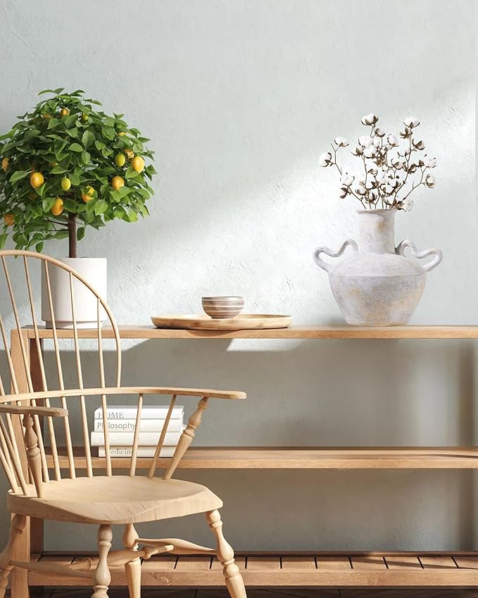 UPWOIGH 9.3x10.6 in Tall Vintage Handles Ceramic Vase, Antique White Pottery Vase Living Room Table Decor, Beige Speckles Distressed Black Markings Rustic Farmhouse Bedroom Decor, 1Pack Gift