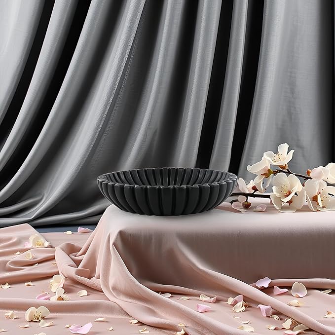 15" Large Decorative Bowl decor , Scalloped Decorative Bowls for Modern Home Decor,Ruffle Decor,Stylish Key Bowl for Entry Table,Decorative Fruit Bowl for Kitchen Counter,Artificial Stone Black