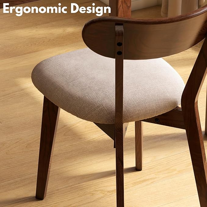 100% Solid Oak Wood Dining Chairs,Mid Century Modern Dining Chairs with Upholstered Cushion,Kitchen,Dining Room Chairs Set of 2 (2, Walnut Color Grey Upholstery)