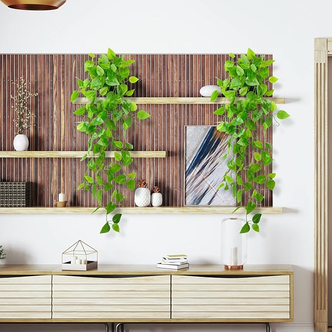 LOYWREE 2 Pack Small Artificial Hanging Plants with Faux Ivy Vine and Hanging Pothos 39Inch Fake Plant Realistic Greenery for Shelf Decor in Home, Office, Indoor & Outdoor Gardens