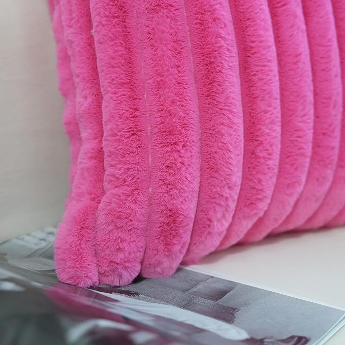 JOJUSIS Pack of 2 Faux Fur Plush Decorative Throw Pillow Covers Couch Cushion Case Soft Pillowcases (Hot Pink, 20 x 20-Inch)