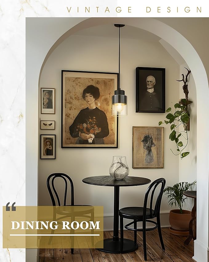 2-Pack Pendant Lights Kitchen Island, Dual Shade Hanging Lights Fixtures with Metal and Clear Glass, Modern Matte Black Kitchen Pendant Lighting Over Island for Dining Room, AD-24022-1P2-BK