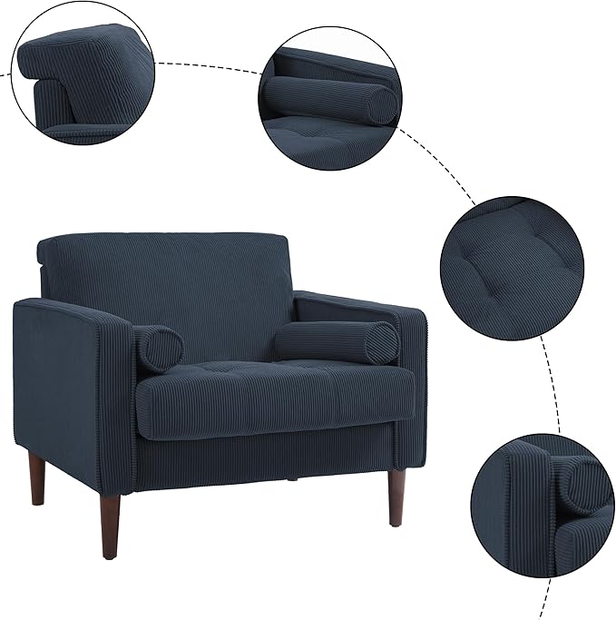 UIXE Accent Chair Corduroy Fabric Upholstered Armchair for Living Room, Mid-Century Modern Arm Chair Comfy Single Sofa Bedroom Side Reading Seat - Navy Blue