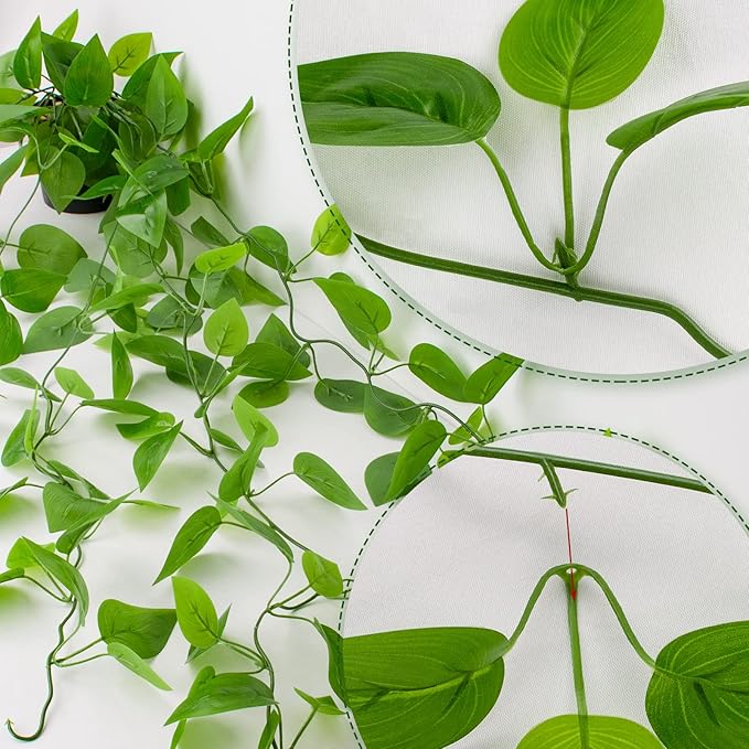 LOYWREE 2 Pack Small Artificial Hanging Plants with Faux Ivy Vine and Hanging Pothos 39Inch Fake Plant Realistic Greenery for Shelf Decor in Home, Office, Indoor & Outdoor Gardens