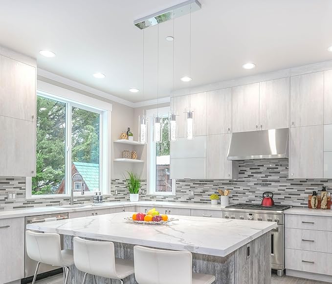 Alice 4-Light Chandelier Pendant Ceiling Light, Integrated Led and Bubble Glass, for Kitchen Island, Hallway, Entryway, Passway, Dining Room, Bedroom, Balcony Living Room