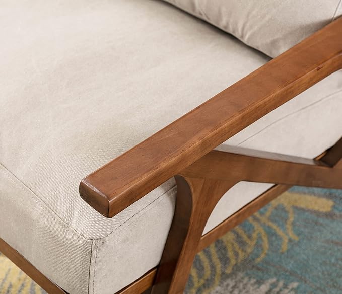 Wahson Set of 2 Mid Century Chair, Upholstered Accent Armchairs, with Wood Frame and Canvas Cushions, Leisure Slipper Chair for Living Room/Bedroom, Beige