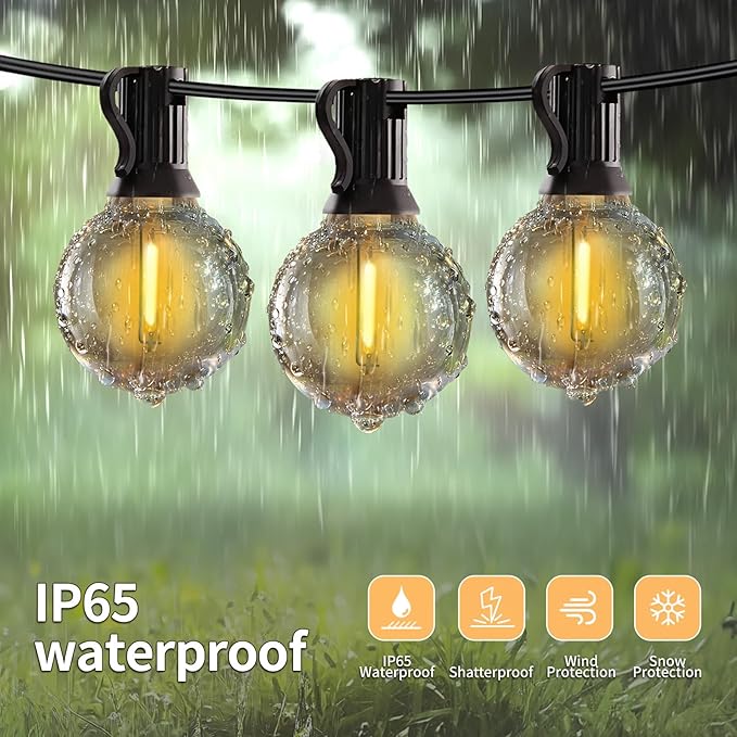 100ft String Lights with Remote, 50+2 LED Bulbs Dimmable Patio Lights Outdoor, 24V Waterproof Plug, G40 Hanging Light for Outside Deck Garden Backyard Porch Party Decor