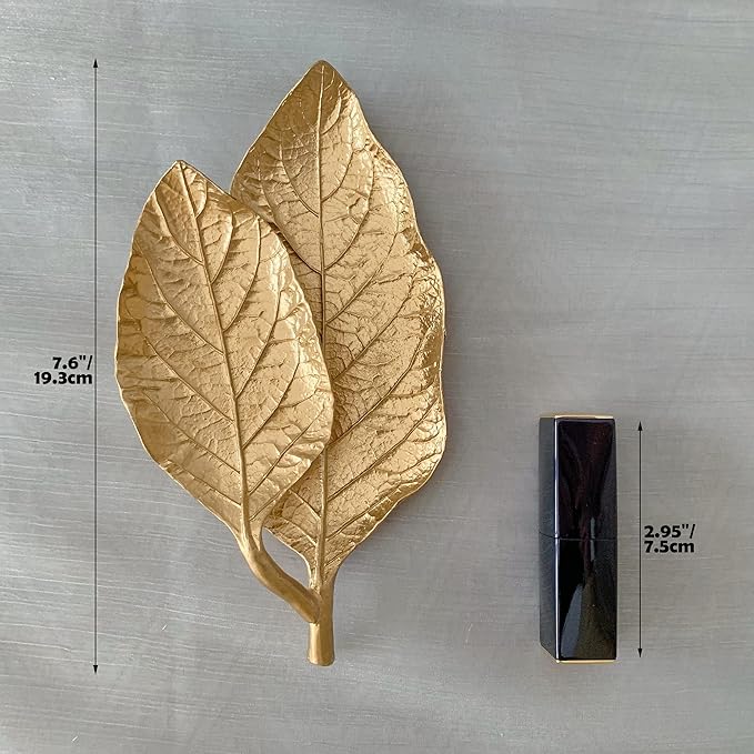 Jewelry Dish, Metal Trinket Dish Leaf Shaped Ring Holder Jewelry Organizer Vanity Dish Tray for Dresser Christmas Birthday Wedding Gifts Double Mango Leaves