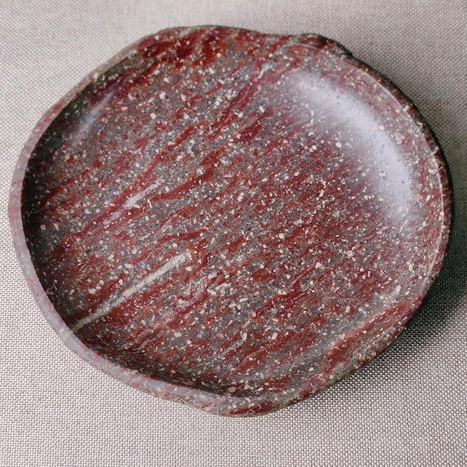 Handmade Decorative Bowl - Natural River Stone Pebble Artisan Crafted Serving Dish | 4-6 Inch Unique Decorative Tray for Home Centerpiece, Jewelry Holder (Deep Red)