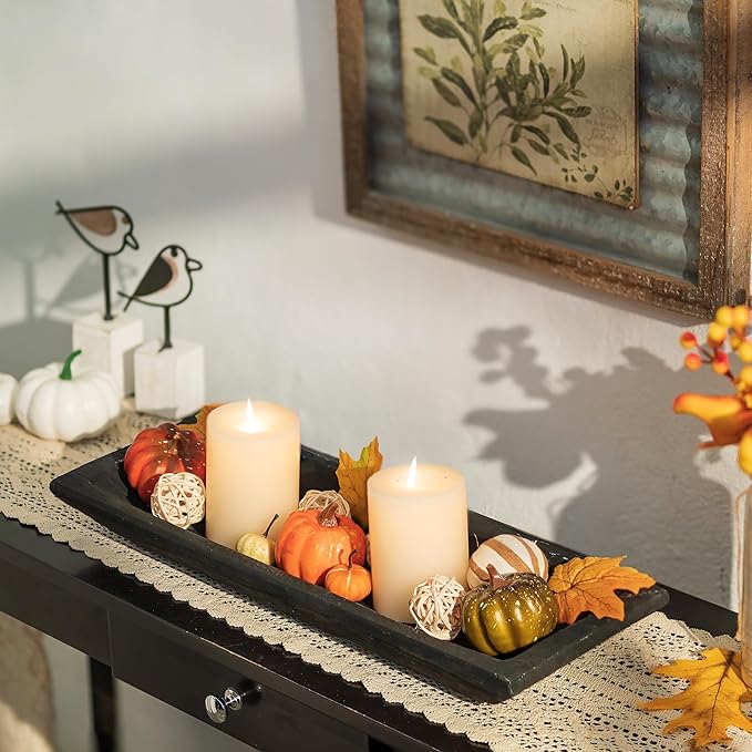 Hanobe Decorative Wood Dough Bowl: Large Long Wooden Bowl for Entry Way Table Home Decor - Coffee Table Decor for Living Room - Dining Table Centerpiece Decor, Black