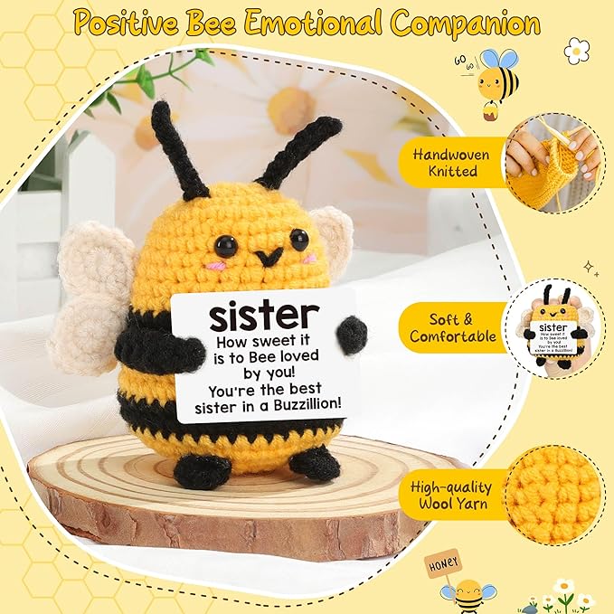 LEJIAJINW Sister Gifts for Christmas, Sister Birthday Gift, from Sis/Brother, Unique Stocking Stuffer for Women Sis Valentines Mothers Day for Her, Funny Easer Decorations, Cute Mini Handmade Bees