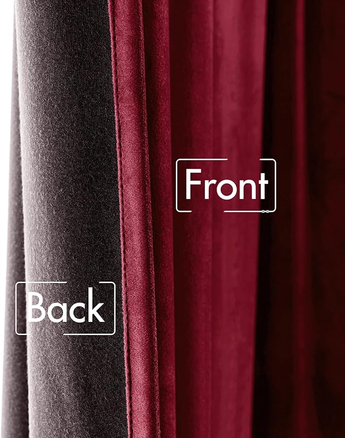 MIULEE Velvet Curtains 108 inches Long 2 Panels - Luxury Blackout Curtains for Bedroom Living Room Thermal Insulated Super Soft Christmas Decor Window Drapes Rod Pocket & Back Tab, Burgundy Red