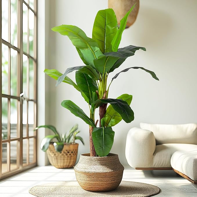 6FT Artificial Banana Tree Tall Fake Banana Leaf Plant Faux Banana Silk Tree Faux Banana Leaves for Home Swimming Pool Indoor Outdoor Patio Tropical Decor