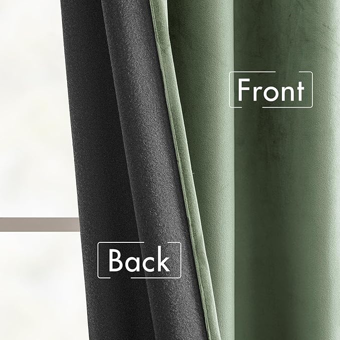 MIULEE Velvet Curtains 90 inches - Luxury Blackout Curtains for Bedroom Living Room Thermal Insulated Super Soft Window Drapes Rod Pocket & Back Tab, Sage Green, W52 x L90 inches, 2 Panels