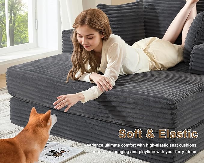 62" Chaise Lounge Chair Indoor Comfy Oversized Sleeper Chair Bed for Living Room Corduroy Deep Seat Lounge Sofa Convertible Boneless Sofa Bed, No Assembly Required
