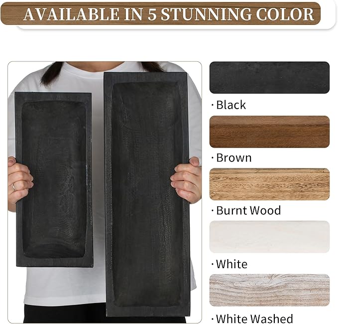 Hanobe Decorative Wood Dough Bowl: Large Long Wooden Bowl for Entry Way Table Home Decor - Coffee Table Decor for Living Room - Dining Table Centerpiece Decor, Black