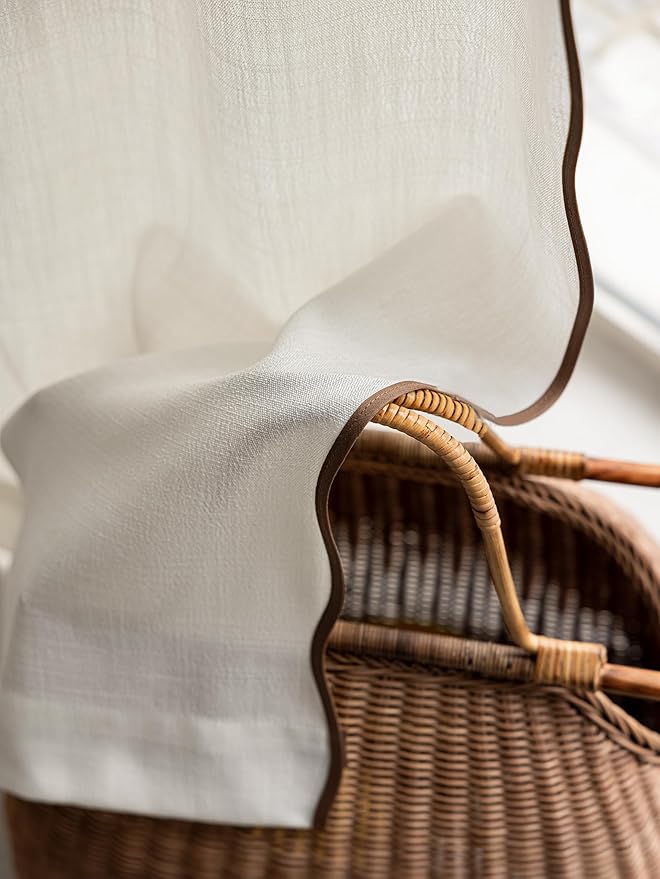 Linen Blend Scalloped/Wavy Trim, Ripple Fold Curtains for Living Room, Bedroom, Home Office, Kids Room & Dining - Light Filtering Curtains - Set of 2 - Dark Taupe, (50" W x 96" L)