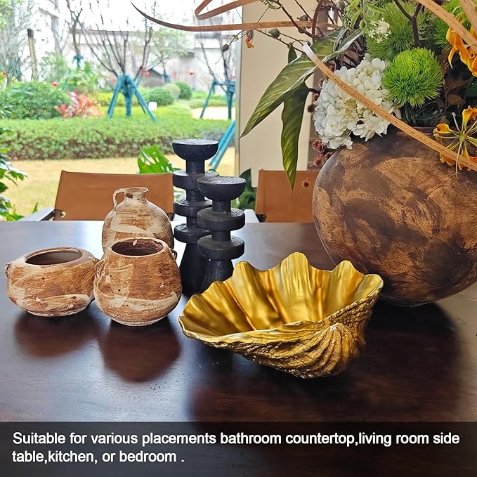 Large Gold Scalloped Clam Shell Bowl Sea Shell Decor for Nautical Beach House,Coastal Decor Gift of Housewarming and Wedding Party