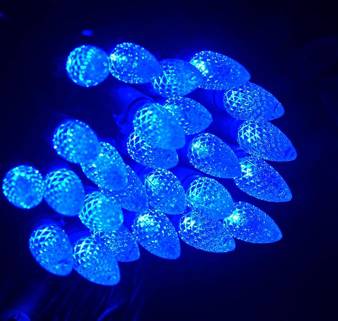 Christmas C3 Bulbs Light String 50 LED Multicolor Strawberry Xmas Tree Outdoor Indoor Waterproof Decoration Plug in 18 Feet Used for Patio Party Festive Courtyard Home (Blue)