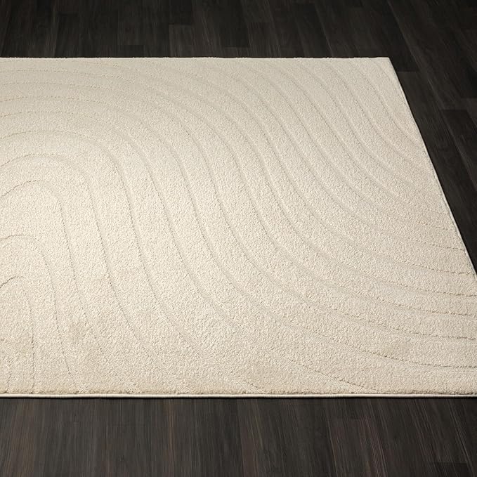 LUXE WEAVERS Modern Geometric Wave Cream 2x8 Area Rug