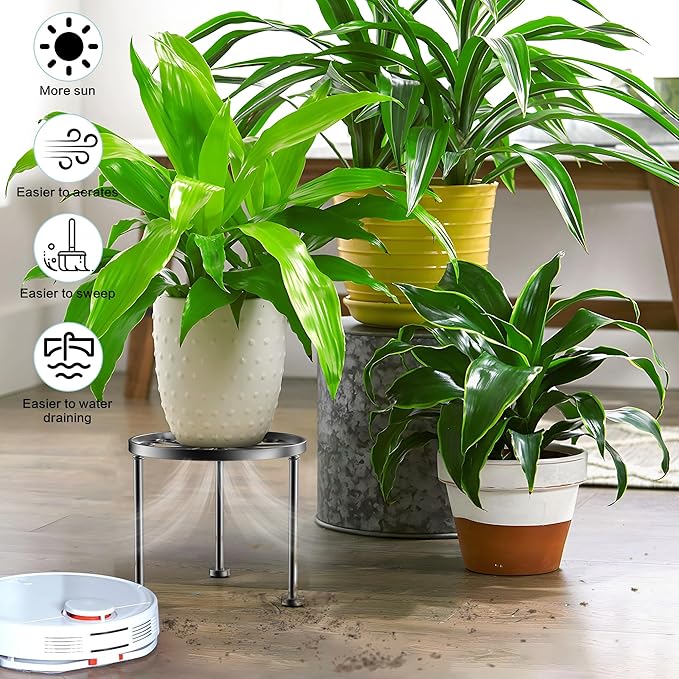 Garden Gifts Plant Lovers Gifts Black Metal Plant Stand with Anti-Slip Base Rustproof Heavy Duty Decorative Round Flower Pot Display Shelf for Indoor/Outdoor
