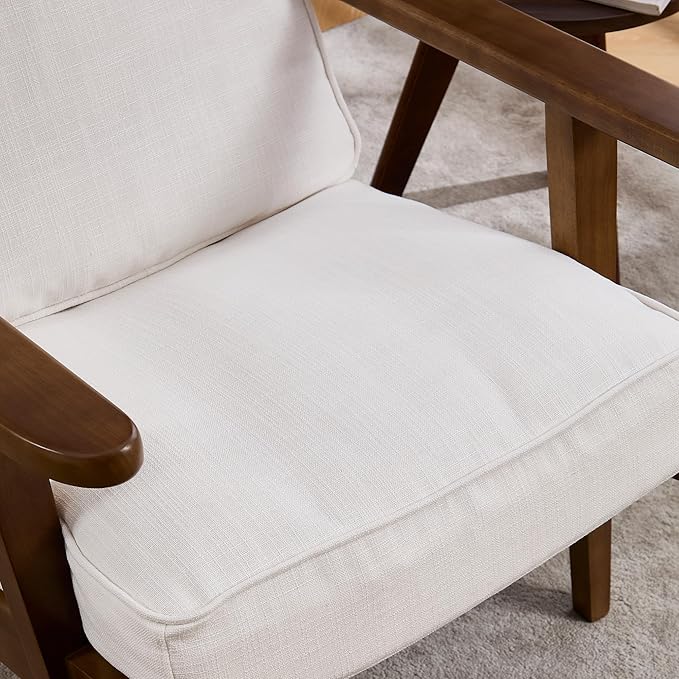 Living Room Accent Chairs Mid Century Modern Reading Arm Chair with Ottoman, Fabric Bedroom Chair with Soild Wood Frame, Elegant Upholstered Side Chair, Beige-Fabric