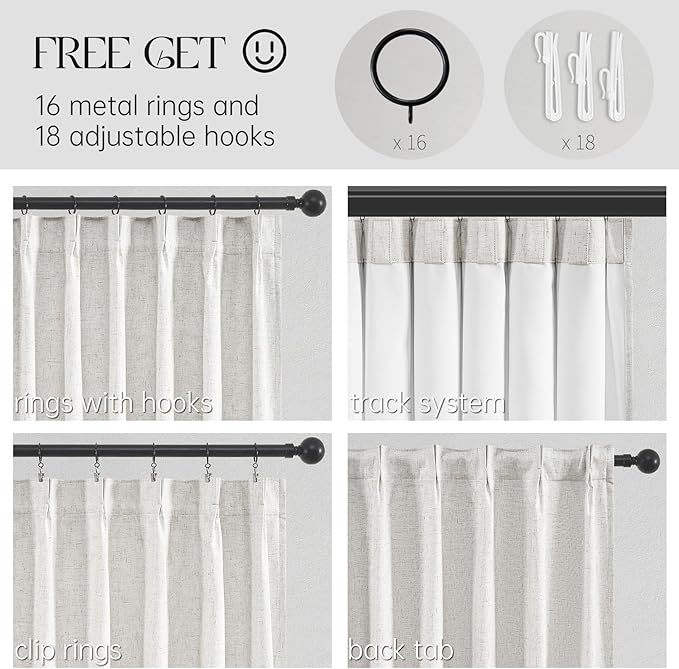 Topfinel 132 Inches Long Extra Long Pinch Pleat Faux Linen Curtains for Living Room,Neutral Beige 100 Percent Blackout Floor to Ceiling Farmhouse Sound Absorbing Drapes 2 Panels for Track System 101FT