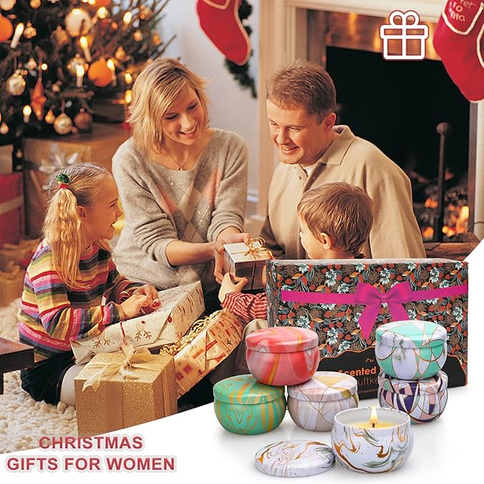 6 Pack Scented Candles Gifts Set, Aromatherapy Candles for Home Scented, Natural Soy Candles Gifts for Women, 120H Burning Time, Portable Small Jar Candle Set for Travel,Yoga, Bath, Spa