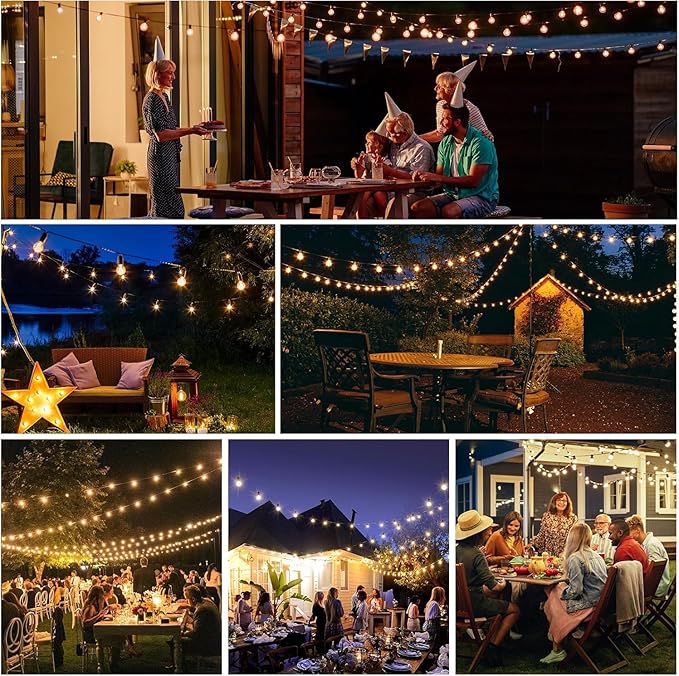 G40 Solar String Lights Outdoor with Remote 30 FT, USB & Solar Dual Charging, Waterproof, 8 Modes 3 Timers, 10+1 LED Shatterproof Bulbs, Dimmable Solar Light for Camping Backyard Bistro Porch Garden