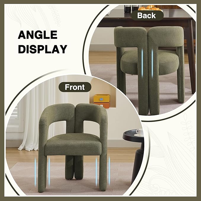 Modern Barrel Dining Chairs Set of 3, Upholstered Linen Dining Room Chair with Wooden Legs, Accent Chairs for Kitchen/Dining Room/Living Room, Green