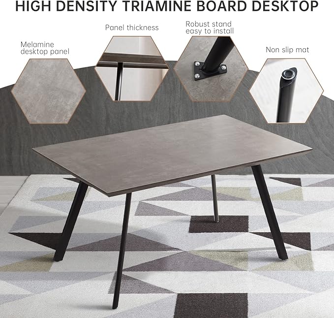 ZckyCine 59" Modern 5-Piece Kitchen Table Set Rectangular Wood Dining Table with 6 Upholstered Leather Chairs (Table + 6 Grey Chairs)