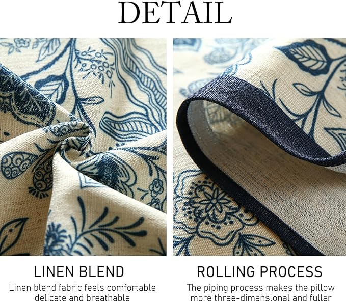 Designer Chinoiserie Elegant Linen Table Runner 102 Inches Long,Blue Floral Pattern Decor Table Runners for Thanksgiving,Dining Room,Banquet,Kitchen Tables,Christmas,12"*102"-Ruyi B