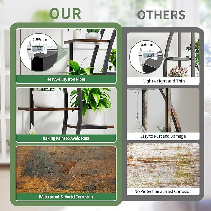 Plant Stand Indoor with Grow Lights - 7 Tiered Tall Metal Plant Shelf - Corner Wooden Plant Stand for Indoor Plants Multiple, Large S-Shape Flower Rack Holder for Living Room, Garden, Patio Decor, 62"