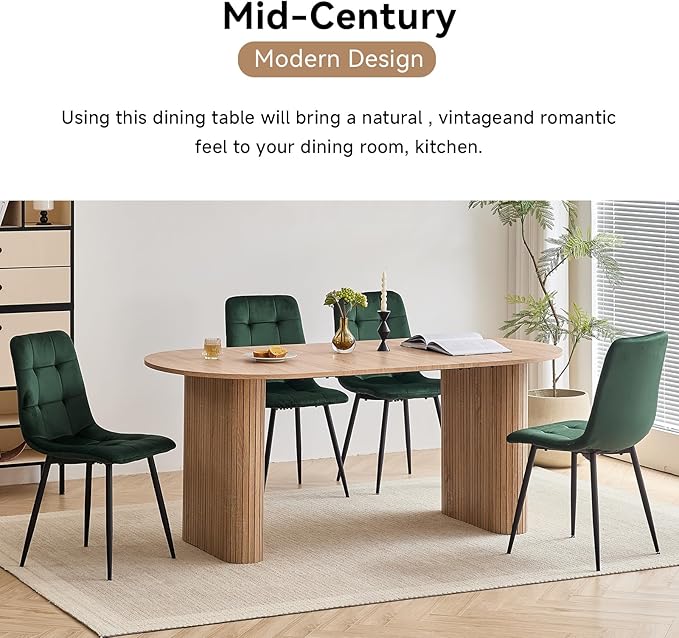 5-Piece Dining Table Set for 4 6 People with Heavy Duty Legs Dining Room Tables Set for 4 Table and Chairs for Living Room Kitchen Apartment(Natural Table with 4 Green Chairs)