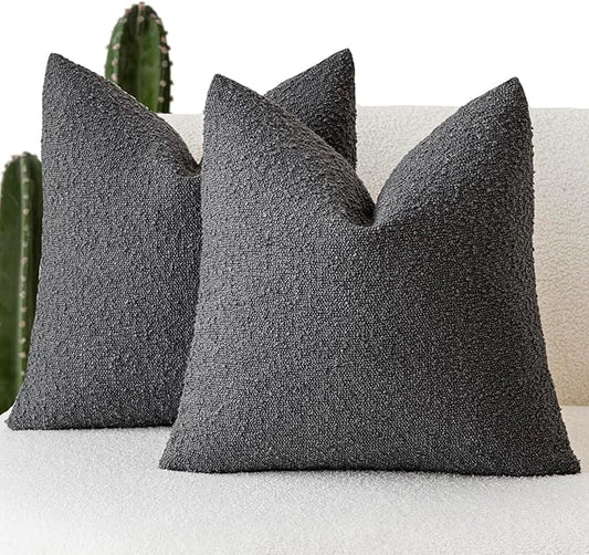 Foindtower Pack of 2, Decorative Textured Boucle Throw Pillow Covers Accent Solid Pillow Cases Cozy Soft Couch Cushion Case for Chair Sofa Bedroom Living Room Home Decor 22 x 22 Inch Dark Grey