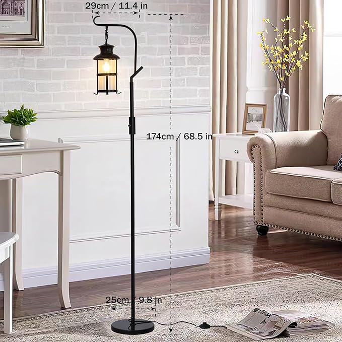 Vintage Dimmable Floor Lamp,Classical Lanterns Standing Lamp, Rustic Farmhouse Floor Lamp with Black Finish, for Living Room Bedroom,Bar,Basement.(Black)