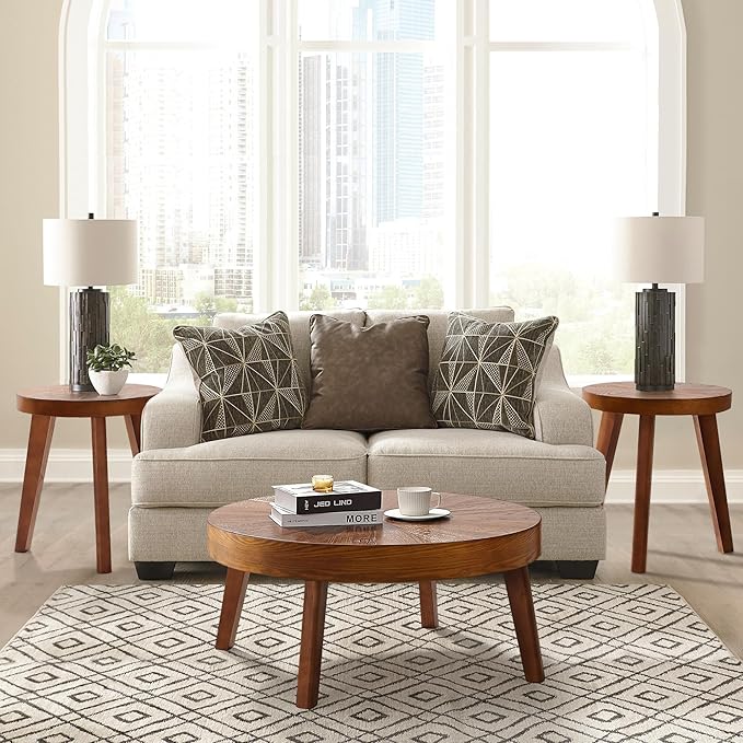 Farmhouse Round Coffee Table Set of 3, Boho Sofa Side Nesting Tables End Table Set with Wood Natural Finish for Living Room, Bedroom, Home Office,Brown