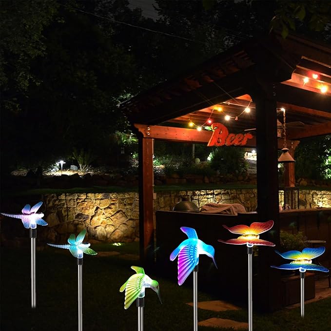 Solar Outdoor Lights with Hummingbird Butterfly Insect Garden Gifts Decor,Solar Garden Stakes Lights for Pathway, Lawn, Patio, Driveway