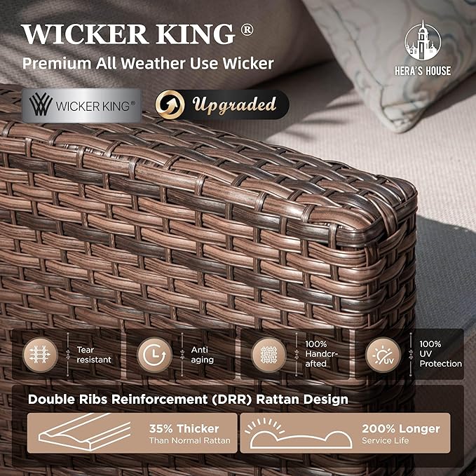 HERA'S HOUSE Wicker Patio Furniture Set, 7 Pieces Outdoor Seating Furniture, Patio Conversation Sofa Sets with Ottomans for Backyard Lawn Deck, Beige